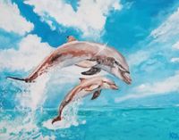 Ölbild Delfine im Sprung